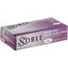 A purple box of Noble medium nitrile gloves.