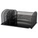 A black Safco wire mesh desktop organizer with six sections.