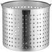 A silver metal basket with holes.