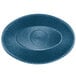 A blue oval polyethylene basket with a circle in the middle.