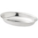 a silver oval bowl on a white background