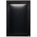 A black cabinet with a light on a door.