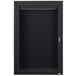 A black metal cabinet with a hinged door and key lock.