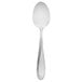 A Oneida Scroll stainless steel teaspoon with a black handle on a white background.