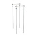 A chrome-plated stationary intermediate shelving unit with four vertical rods and two horizontal bars designed for double-deep top-track shelving systems.