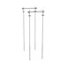 A chrome-plated stationary intermediate shelving unit with double-deep top tracks and four vertical support rods.