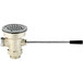 A T&S metal lever handle waste valve with a strainer over a drain.