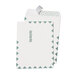 A stack of white Quality Park file envelopes with First Class postal border in green