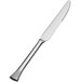 A close-up of a Bon Chef stainless steel dinner knife with a solid silver handle.