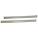 A pair of metal rods with a white rectangular object on a white background.