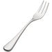 A close-up of a Bon Chef stainless steel oyster fork with a silver handle.