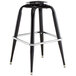 A black Lancaster Table & Seating bucket barstool frame with a silver metal base.