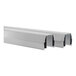A set of three silver metal top-track rails for shelving systems.