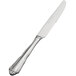 A close-up of a Bon Chef stainless steel dinner knife with a solid handle.