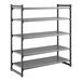 A gray, five-shelf vented plastic shelving unit designed for storage and organization.