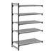 A black vented five-shelf add-on shelving unit made of plastic.