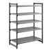 A five-shelf vented stationary shelving unit made of plastic, designed for storage and organization.
