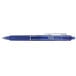 A Pilot FriXion blue pen with a black cap and white tip.