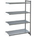 A grey metal Cambro Camshelving Basics Plus add on unit with three shelves.