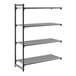 A black vented four-shelf add-on shelving unit made of plastic.