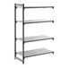 A four-shelf add-on shelving unit with solid shelves and a black frame.