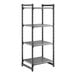 A four-shelf, vented, stationary shelving unit made of durable plastic, measuring 24 inches by 30 inches by 72 inches.