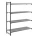 A black vented four-shelf add-on shelving unit made of plastic.