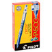 A white box with blue text and images of the Pilot P-500 blue gel pens.