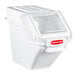 A white Rubbermaid ProSave ingredient storage bin with a sliding lid and scoop.