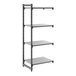 A four-shelf add-on shelving unit with a solid surface and a metal frame.