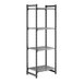 A tall, black, four-shelf vented stationary shelving unit.