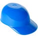 A close up of a blue plastic baseball helmet.