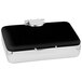 A white box with a black and silver Eastern Tabletop rectangular chafing dish inside.