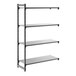 A four-shelf add-on shelving unit with solid shelves and a metal frame.