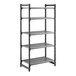 A gray, five-shelf vented plastic shelving unit designed for storage and organization.