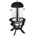 A black stainless steel beverage dispenser with a glass container and black faucet.