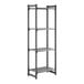 A tall, black, four-shelf vented stationary shelving unit.