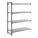 A four-shelf solid add-on shelving unit with a black frame and gray shelves.