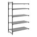 A black vented five-shelf add-on shelving unit.