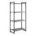 A tall, four-shelf, vented, stationary shelving unit made of durable plastic.