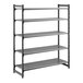 A five-shelf vented plastic shelving unit with a black frame.