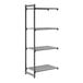 A black vented four-shelf add-on shelving unit with a metal frame.