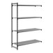 A black vented four-shelf add-on shelving unit.