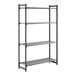 A tall, four-shelf, vented, stationary shelving unit made of durable plastic.