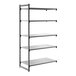 A five-shelf solid add-on shelving unit with a black frame and gray shelves.
