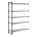 A five-shelf add-on shelving unit with solid shelves and a metal frame.