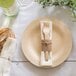 A plate with a Bambu disposable bamboo knife and a napkin on it.