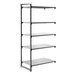 A five-shelf solid add-on shelving unit with a black frame and gray shelves.