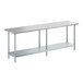 An Advance Tabco stainless steel work table with a galvanized undershelf.
