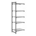 A tall, five-shelf, solid add-on shelving unit with a black frame and gray shelves.